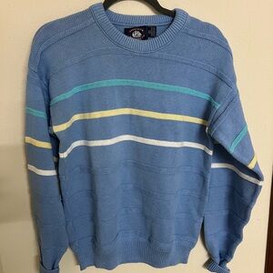 Blue Striped Men's Sweater Combed cotton Vintage sweater L